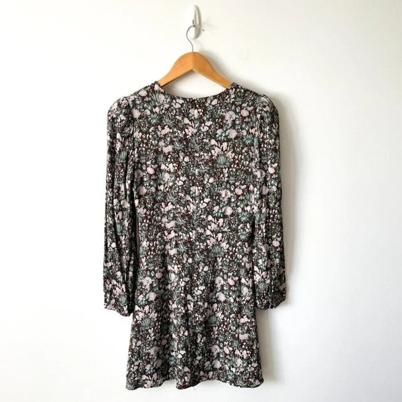 Aritzia Sunday Best Grayson Long Sleeve Mini Dress Brown Floral Size 4 - Picture 5 of 9